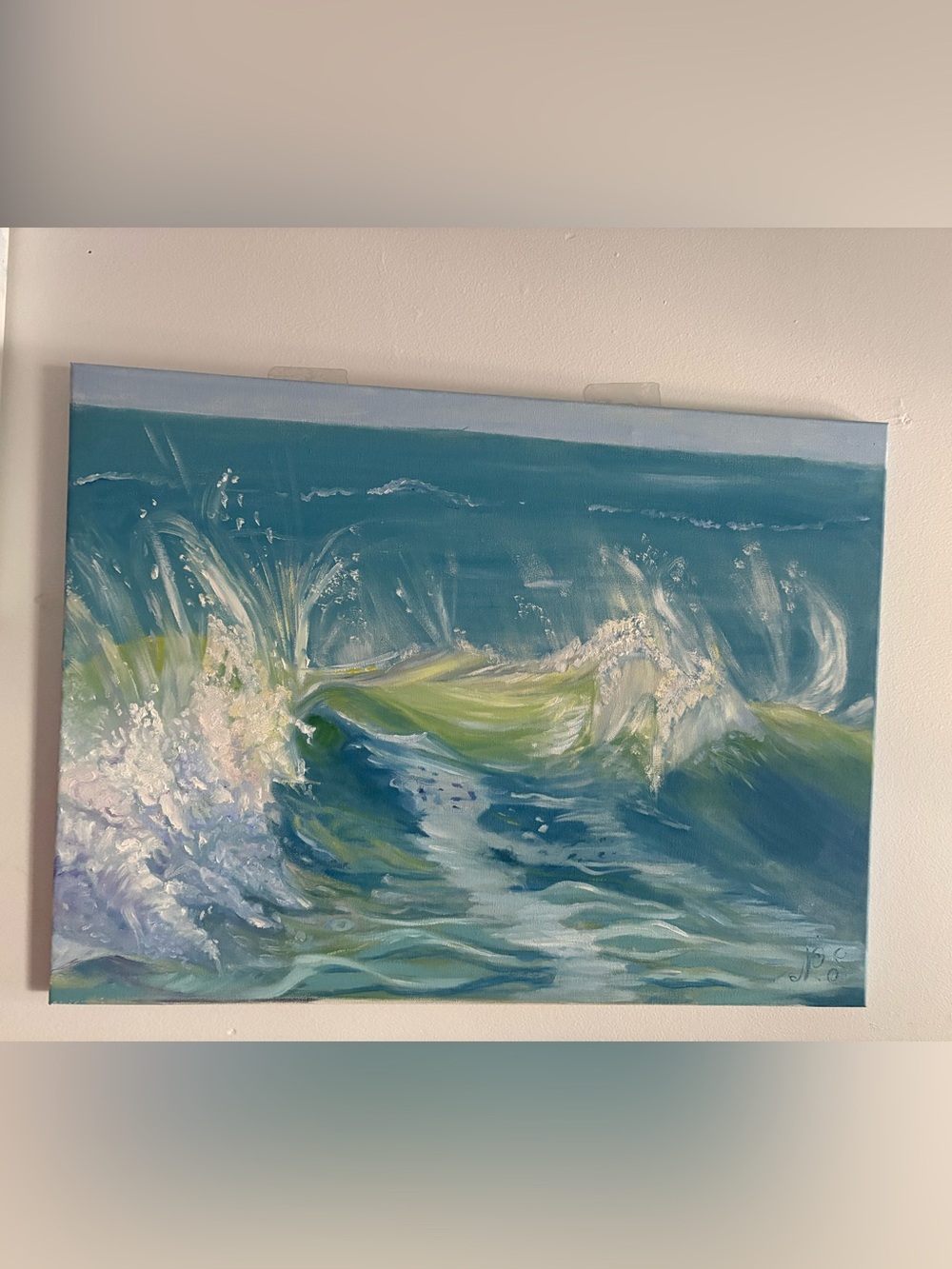 Blue and Green Ocean Wave Painting Art 22”*24